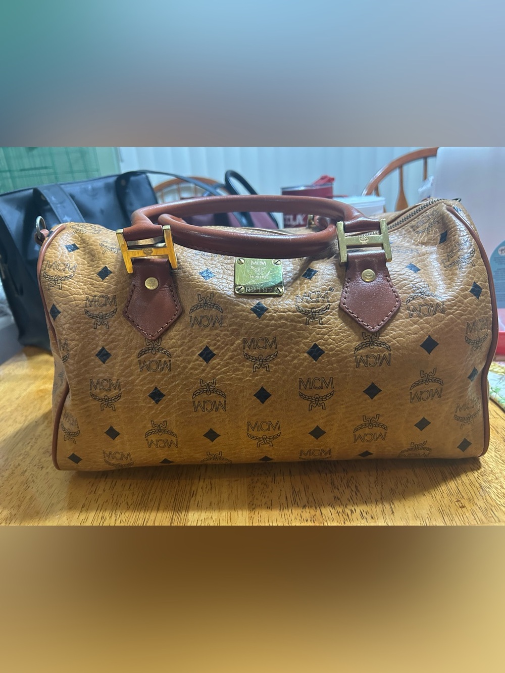 MCM Cognac Visetos Medium Boston  Bag 13x8x8